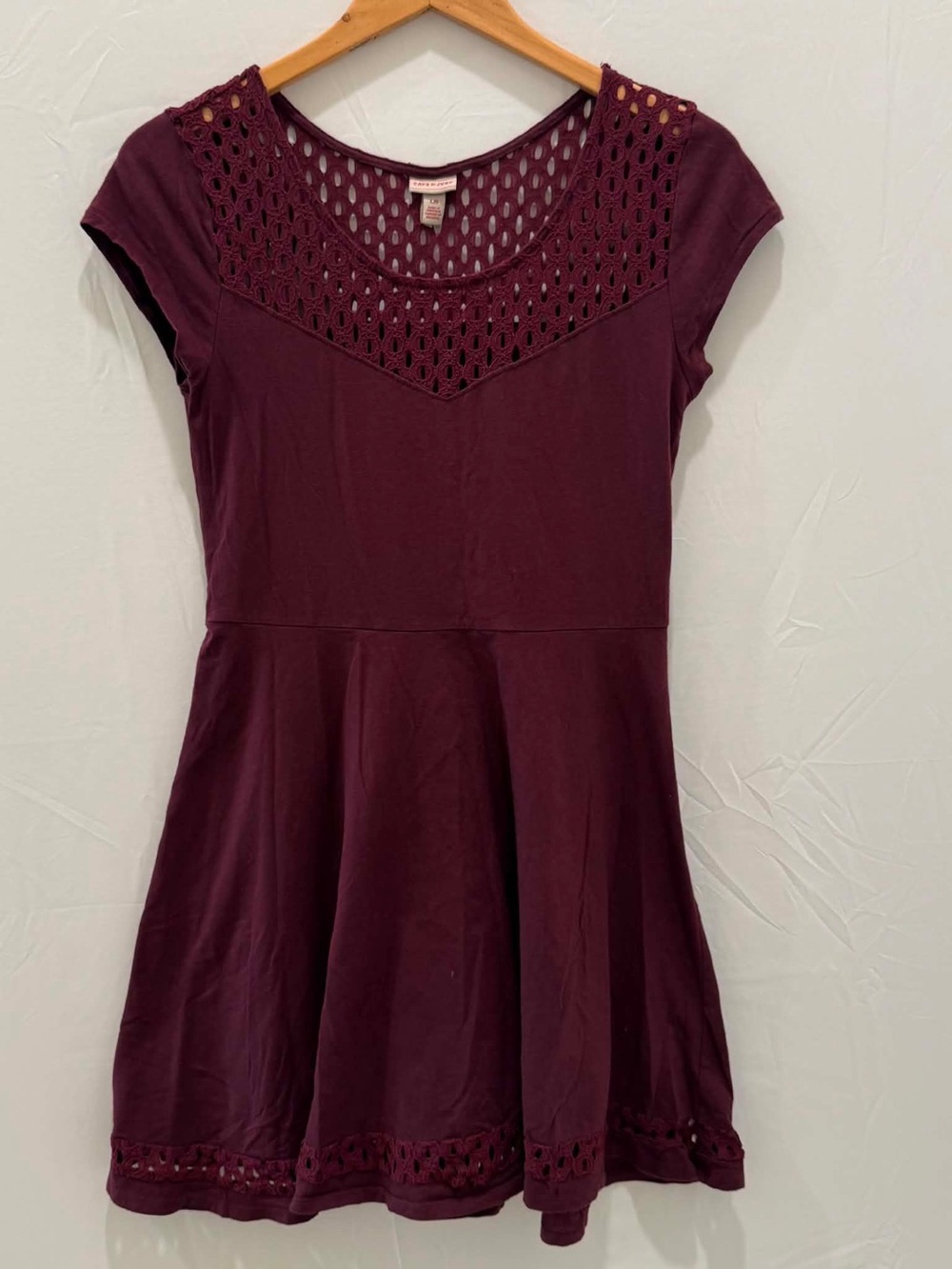 Cape Juby Women Plum Lace Yoke Skater Tunic Dress Size L